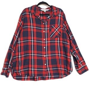 Old Navy Flannel Shirt Womens XXL Red Blue Plaid Classic Fit Long Sleeve Cotton